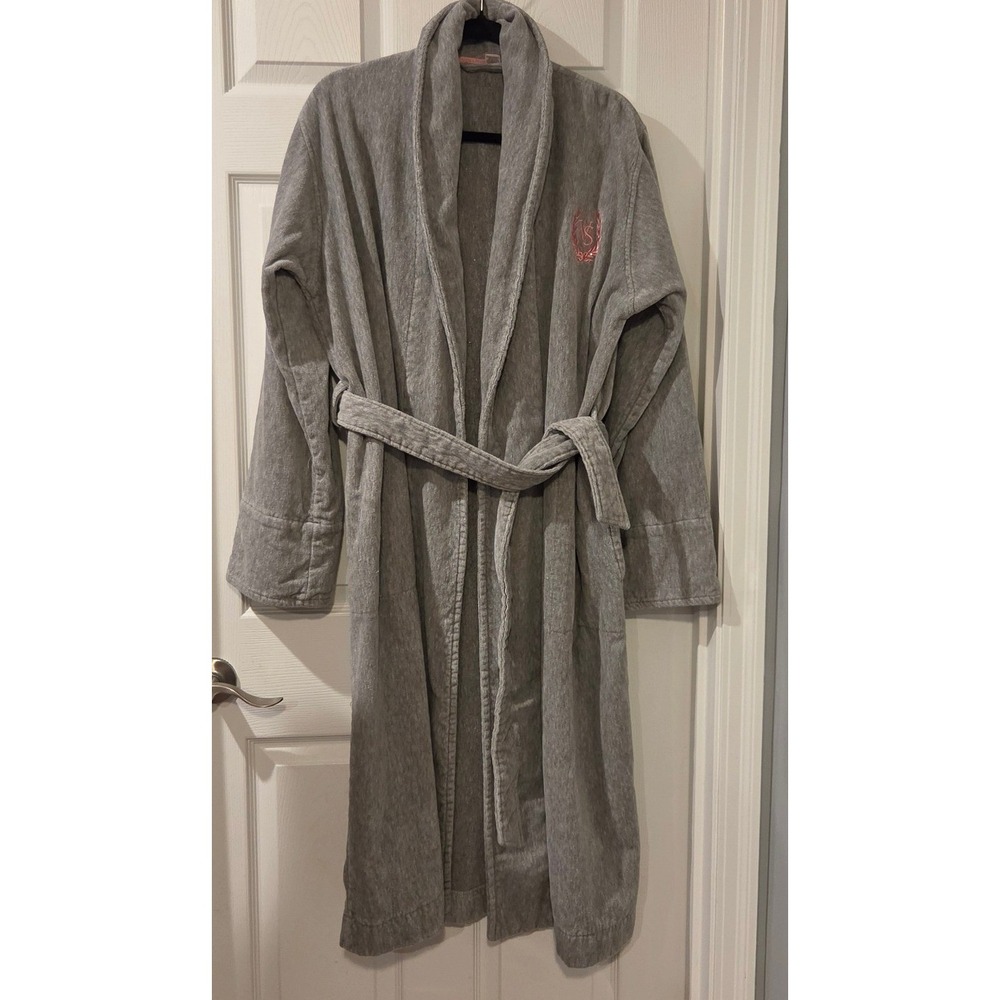 Vintage 2005 Victoria's Secret Terry Cloth Robe M L Gray Cotton Long Bathrobe